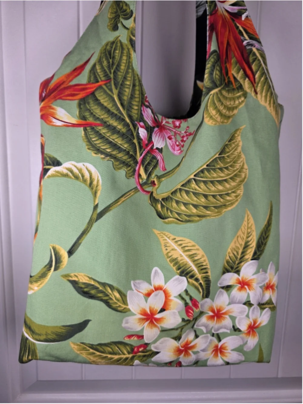 Pinkham Made In Hawaii Reversible Canvas Tote Bag Tropical Hibiscus Floral Black